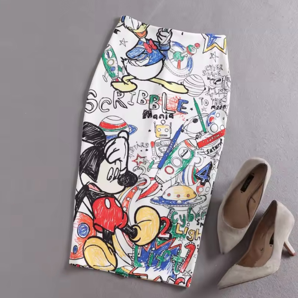 Mickey Mouse Colorful Graphic Print Women's Pencil Skirt